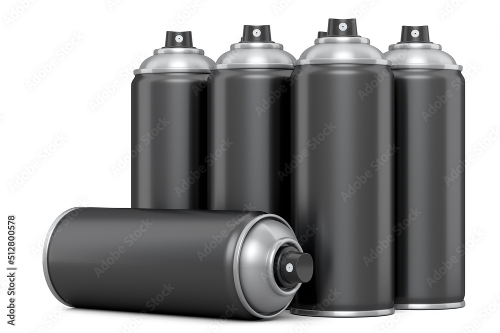 Set of spray paint cans isolated on white background. Spray bottle and dispenser Set of spray paint cans isolated on white background. Spray bottle and dispenser