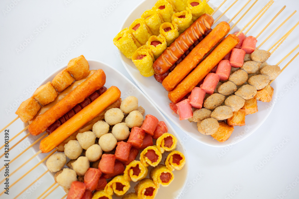 Various meatballs. Skewered meatballs. Thai street food. Various meatballs. Skewered meatballs. Thai street food.