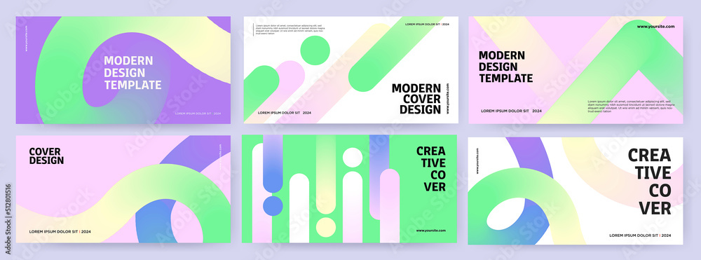 Creative covers or horizontal posters  in modern minimal style for corporate identity, branding, social media advertising, promo. Modern layout design template with dynamic fluid gradient lines