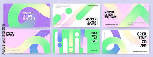 Creative covers or horizontal posters  in modern minimal style for corporate identity, branding, social media advertising, promo. Modern layout design template with dynamic fluid gradient lines