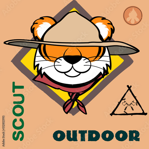 tiger cartoon scout uniform insignia pack collection illustration in vector format