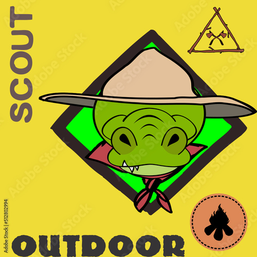 crocodile cartoon scout uniform insignia set collection illustration in vector format