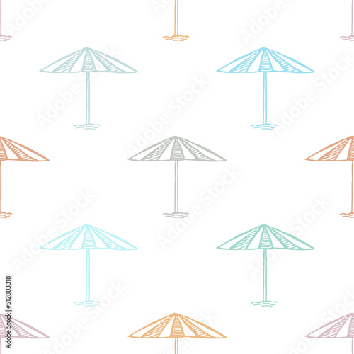 Seamless pattern with hand-drawn beach umbrella icon.