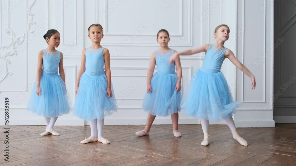 Ballet School. Small ballerinas learn to dance. Beautiful view. 4K Ballet School. Small ballerinas learn to dance. Beautiful view. 4K