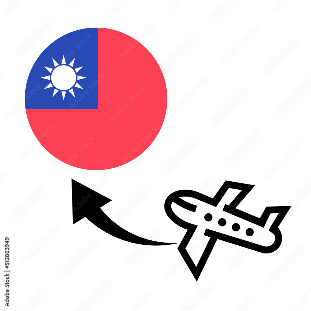 Fototapeta premium Travel to Taiwan. Taiwanese flag and a plane traveling to Taiwan. Vector.