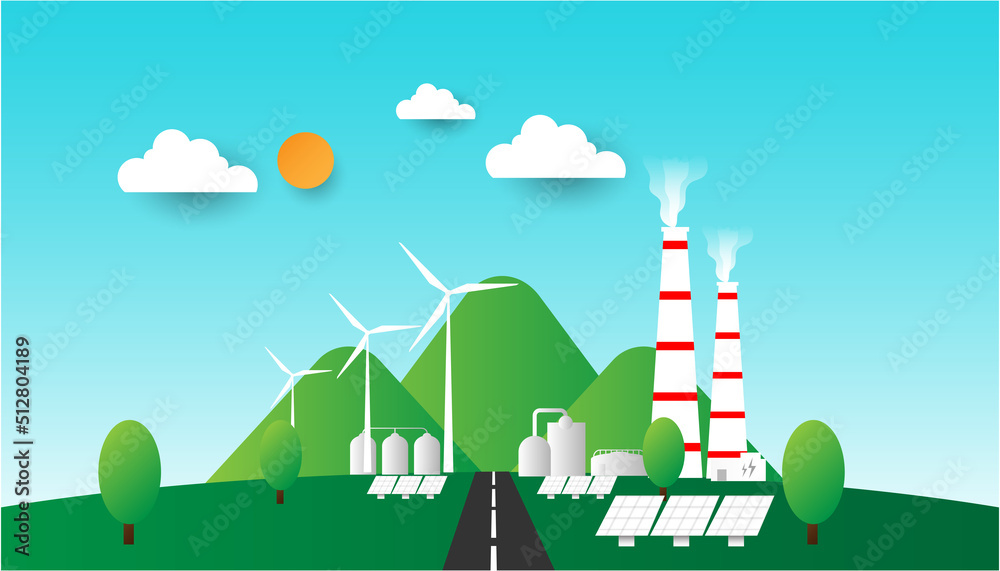Obraz premium Design for invironment banner, with city and garden, save the planet and energy concept, paper illustration, and 3d paper. 
