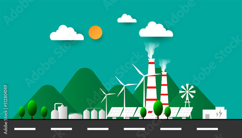 Design for invironment banner,  with city and garden, save the planet and energy concept, paper illustration, and 3d paper. 