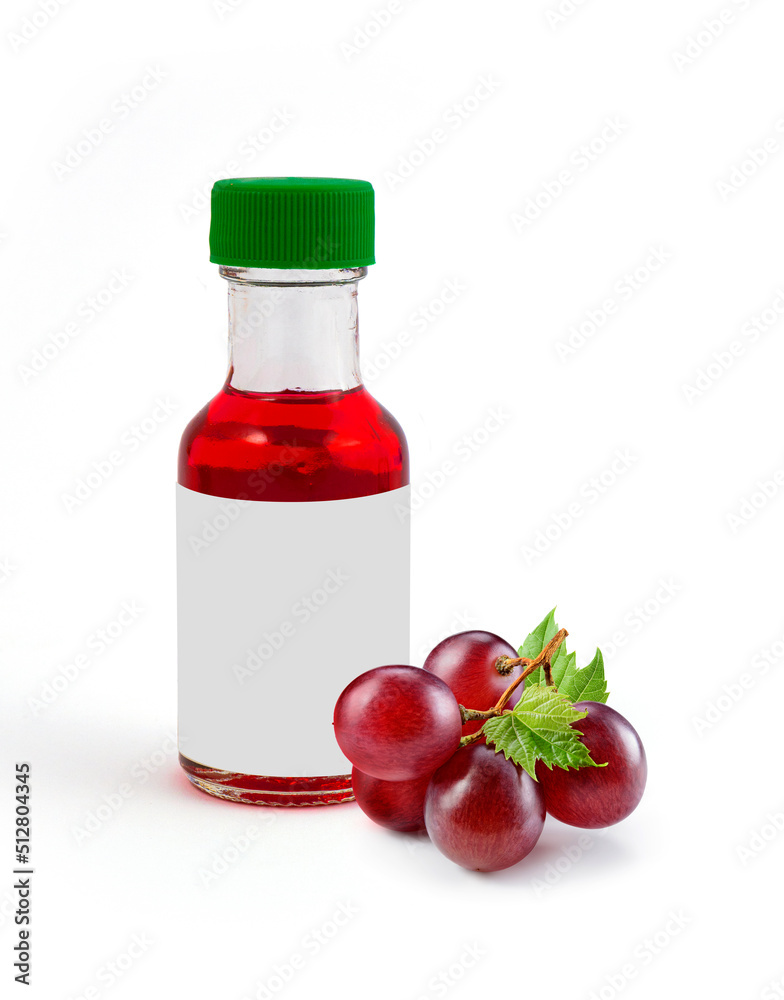 28ml grapes glass bottle isolated on white background. Liquid glass bottle. Blank label area.
