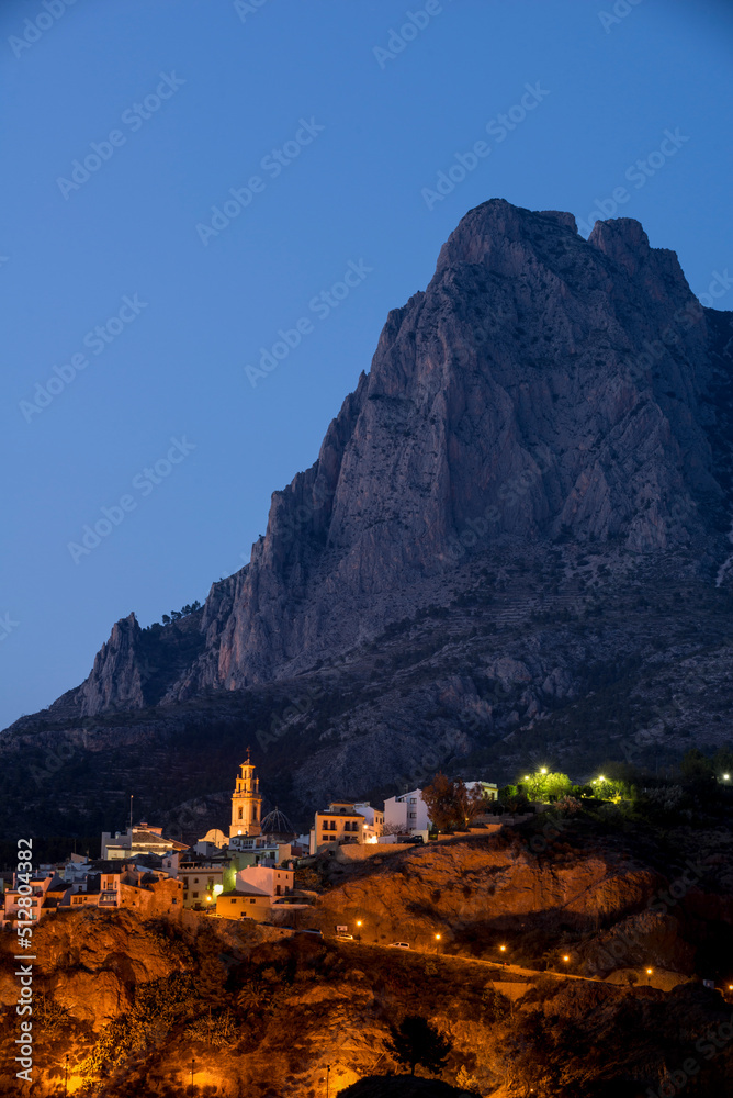 Puig Campana mountain above the village of Finestrat, Alicante, Costa Blanca, Spain