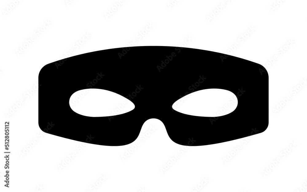 Mask bandit or superhero carnival or villain vector icon. Black masquerade costume eye mask silhouette hidden burgar face. Simple design incognito theatre party masque shape clip art illustration.