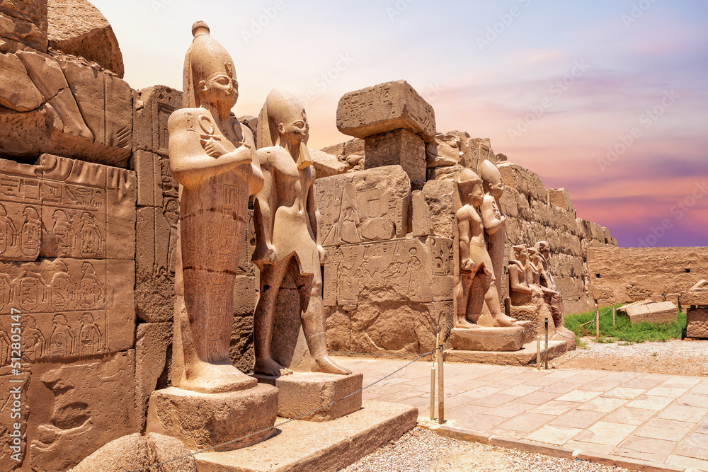 Ancient Statues of Thutmes III, Karnak Temple Pylon in Luxor, Egypt