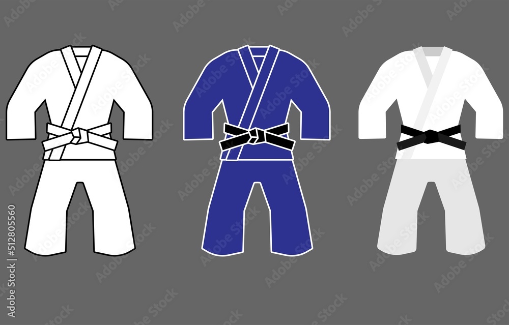Jiu jitsu, karate, judo training uniform, kimono, gi. Vector illustration  Stock Vector