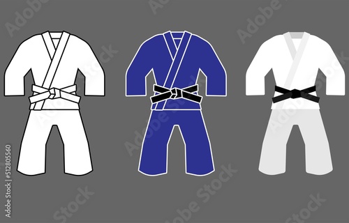 Jiu jitsu, karate, judo training uniform, kimono, gi. Vector illustration