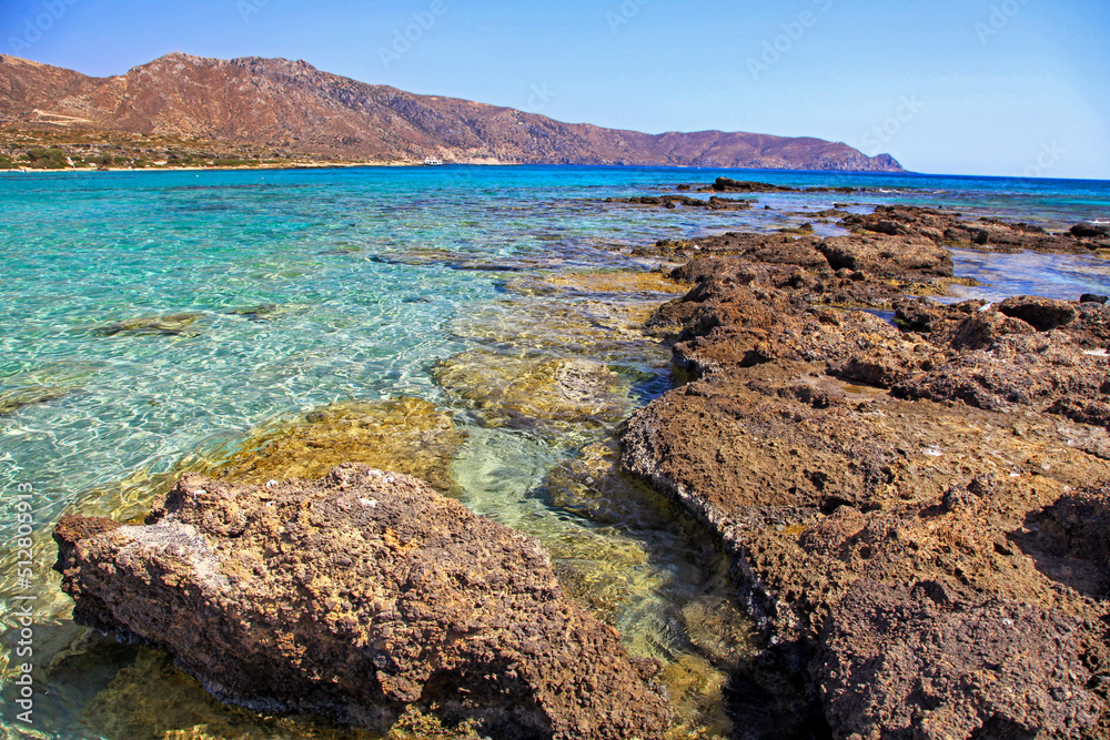 Clear sea at Elafonisi lagoon in Crete island at Greece