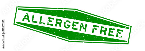 Grunge green allergen free word hexagon rubber seal stamp on white background