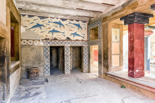 Wall painting of dolphins at Knossos palace, crete - Greece photo
