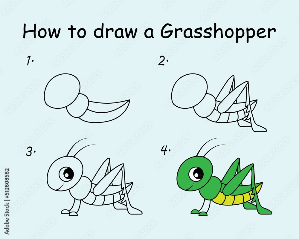 Grasshopper Drawing Tutorial Stock Illustration - Download Image Now -  Animal, Child, Development - iStock