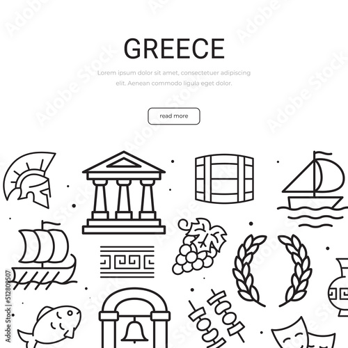 Set of Greece theme items. Banner template. Vector illustration.