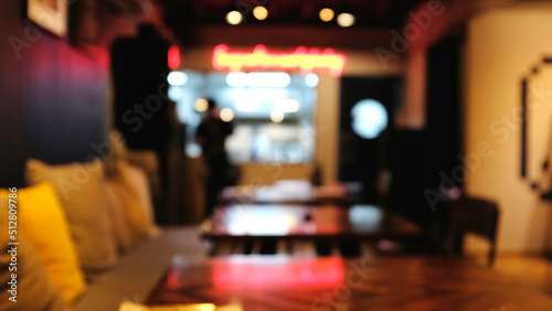Background blurred couter coffee bar Resturant cafe, cafe blurred background with bokeh
