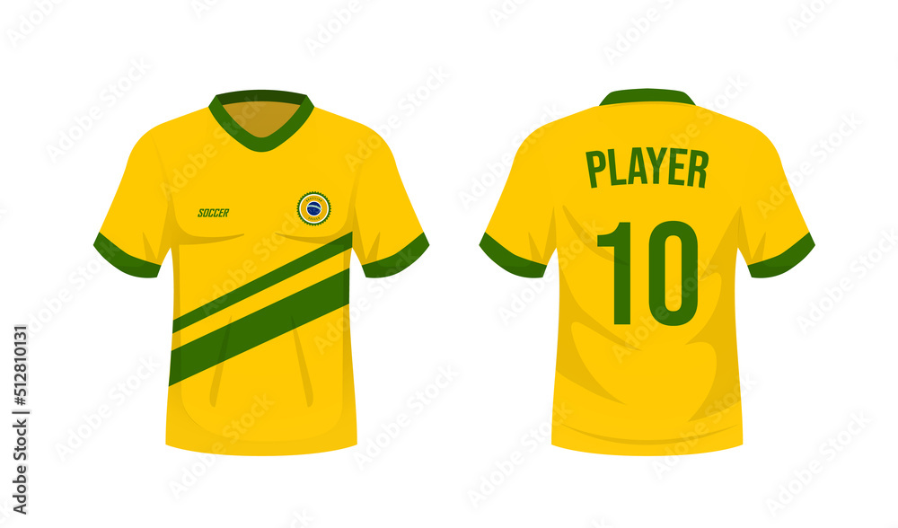 National soccer shirt of the Brazil national team. Front and back view brazilian  soccer uniform. Sport shirt mock up. Vector stock Stock-Vektorgrafik |  Adobe Stock