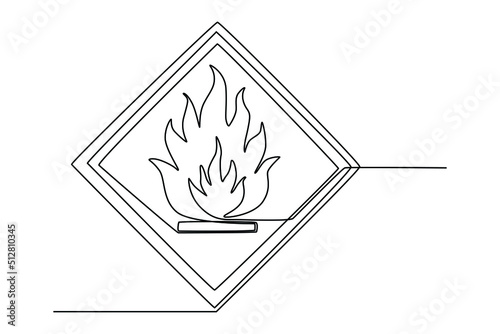 Single one line drawing flammable material on background. Suitable for product label. Label or sticker concept. Continuous line draw design graphic vector illustration. photo