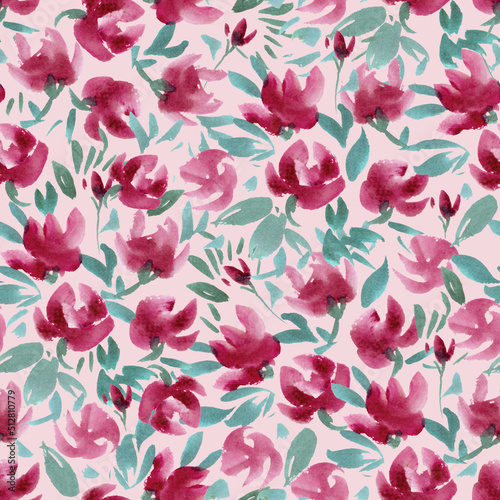 Seamless Hand painted watercolour abstract wild flower pattern