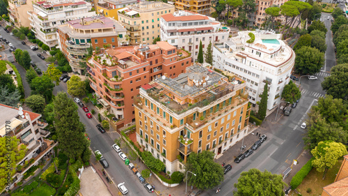 Photography Aerial view of residential buildings in the Parioli district of Rome, Italy