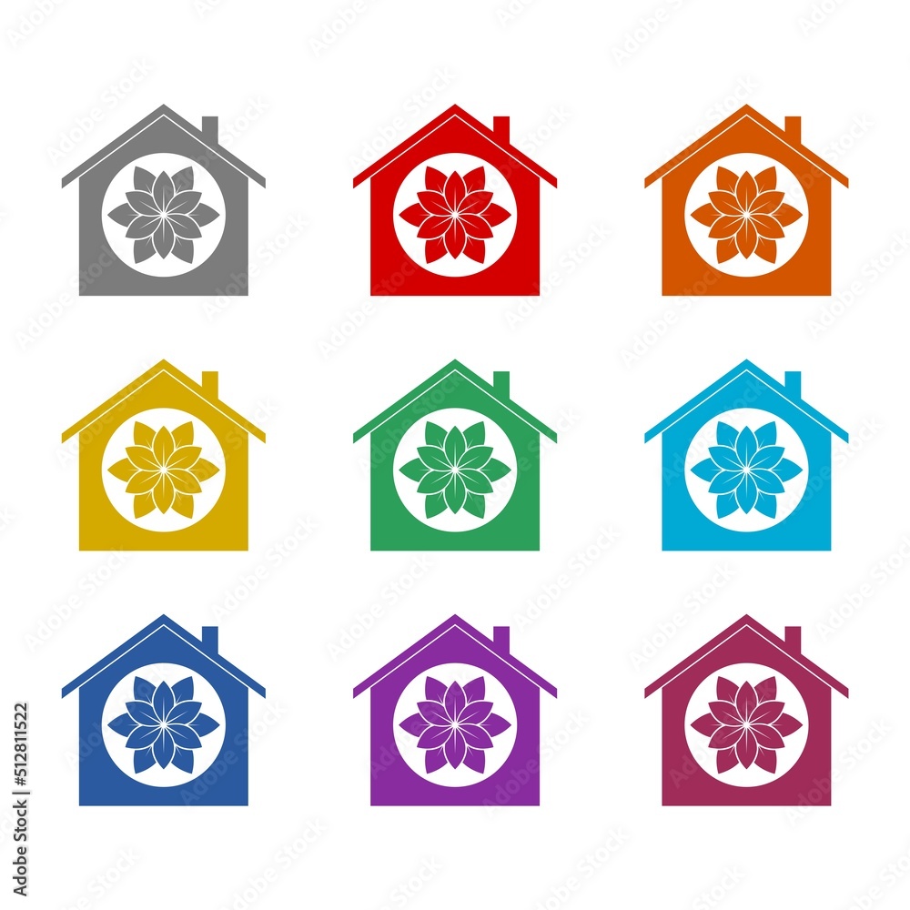 Flower house icon isolated on white background. Set icons colorful
