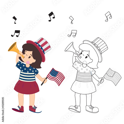 Children's coloring book, celebrating Independence Day in the USA.