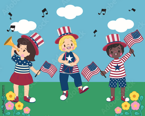Children celebrate the National Day of the United States.