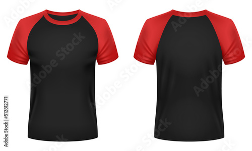 Short sleeve raglan t-shirt template. Front and back views. Vector illustration.
