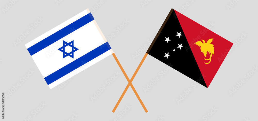 Crossed flags of Israel and Papua New Guinea. Official colors. Correct proportion Crossed flags of Israel and Papua New Guinea. Official colors. Correct proportion
