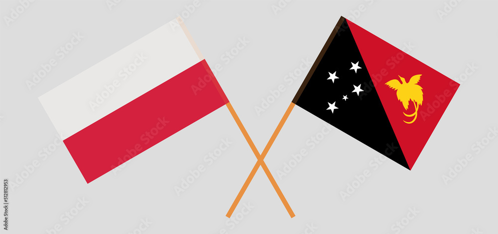 Crossed flags of Poland and Papua New Guinea. Official colors. Correct proportion Crossed flags of Poland and Papua New Guinea. Official colors. Correct proportion
