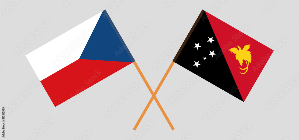 Crossed flags of Czech Republic and Papua New Guinea. Official colors. Correct proportion Crossed flags of Czech Republic and Papua New Guinea. Official colors. Correct proportion