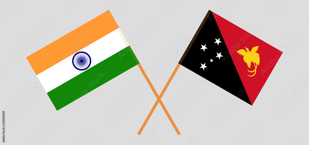 Crossed flags of India and Papua New Guinea. Official colors. Correct proportion Crossed flags of India and Papua New Guinea. Official colors. Correct proportion