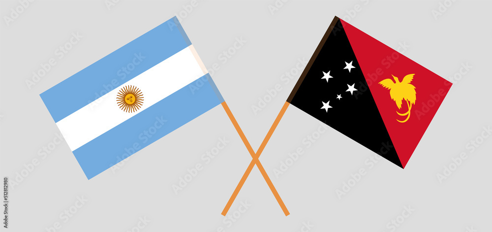 Crossed flags of Argentina and Papua New Guinea. Official colors. Correct proportion Crossed flags of Argentina and Papua New Guinea. Official colors. Correct proportion