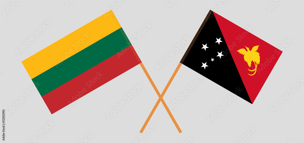 Crossed flags of Lithuania and Papua New Guinea. Official colors. Correct proportion Crossed flags of Lithuania and Papua New Guinea. Official colors. Correct proportion