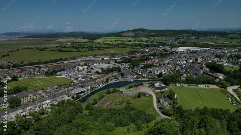 4K: Aerial Drone Video of Carnforth in Lancashire, England, UK. Circular clip of the railway town. Stock Video Clip Footage 4K: Aerial Drone Video of Carnforth in Lancashire, England, UK. Circular clip of the railway town. Stock Video Clip Footage