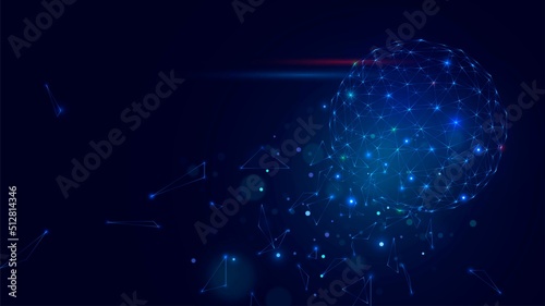 A ball of blue luminous mesh shatters into pieces