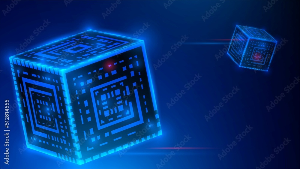 Blue cubes with a futuristic pattern
