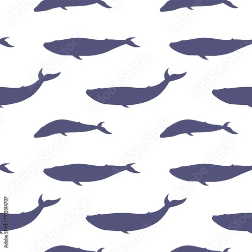 Fotografiet Seamless pattern with silhouettes of whales on a white background