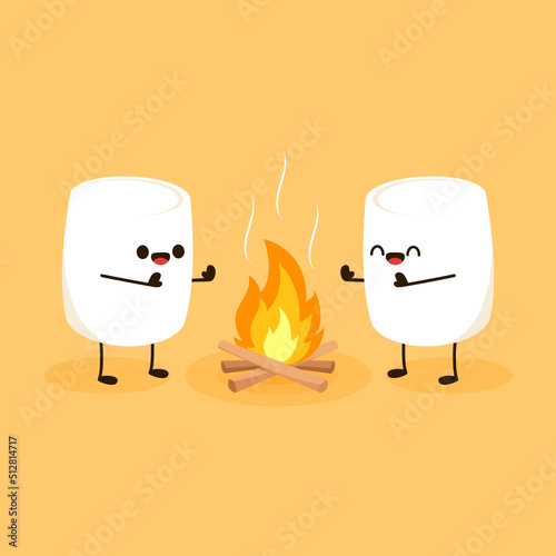Marshmallow character. wallpaper. free space for text. logo design. bonfire vector.
