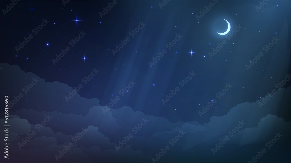 Plakát Night starry sky with clouds and crescent moon – Obraz na Zeď ...
