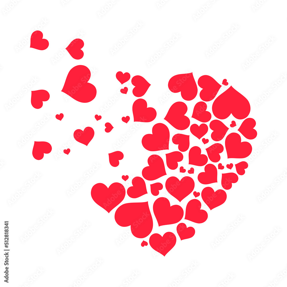 Red heart made up of many red hearts of different sizes. Vector illustration Red heart made up of many red hearts of different sizes. Vector illustration
