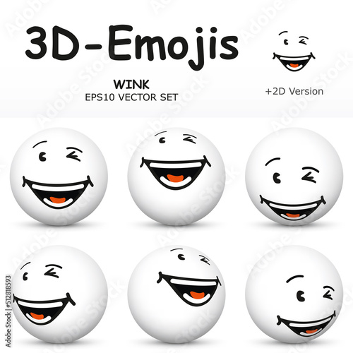 Obraz na płótnie 3D Emoji with LAUGHING WINK Facial Expressions in 6 Different 3D Perspectives - EPS10 Vector Collection w salonie
