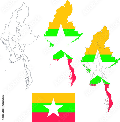 Set of territories of the country with the flag of Myanmar