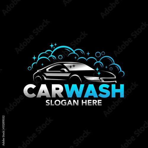 car wash logo, modern car wash and professional automotive vector logo design in black background