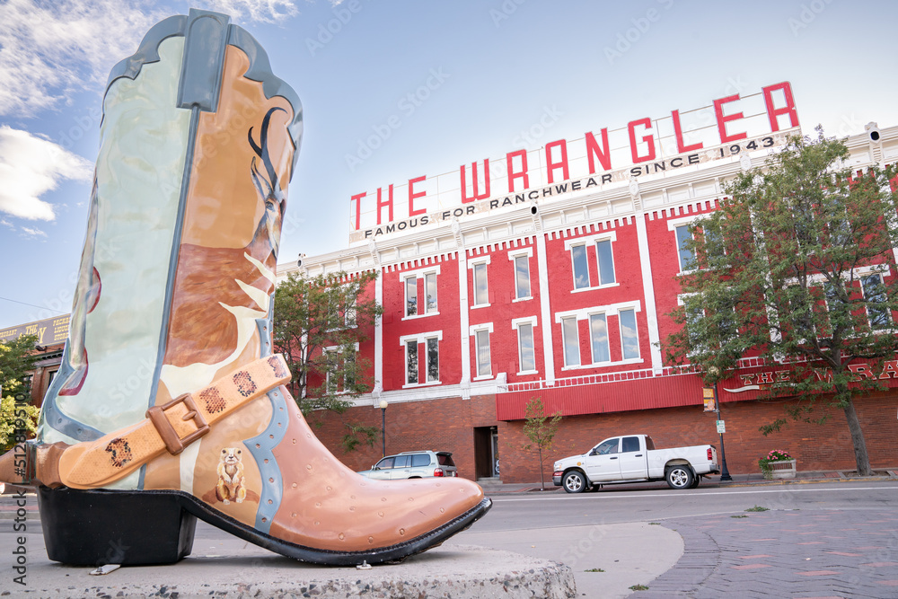 Wrangler Sign on top of the famous Wrangler Building in Cheyenne, Wyoming  Stock Photo | Adobe Stock
