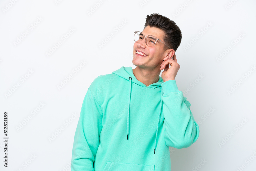 Young handsome caucasian man isolated on white bakcground thinking an idea Young handsome caucasian man isolated on white bakcground thinking an idea