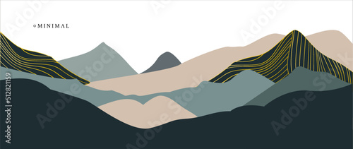 Blue-brown mountains with gold lines. Flat vector illustration. Ideal for printing and wallpaper on the walls.Minimalist design concept.